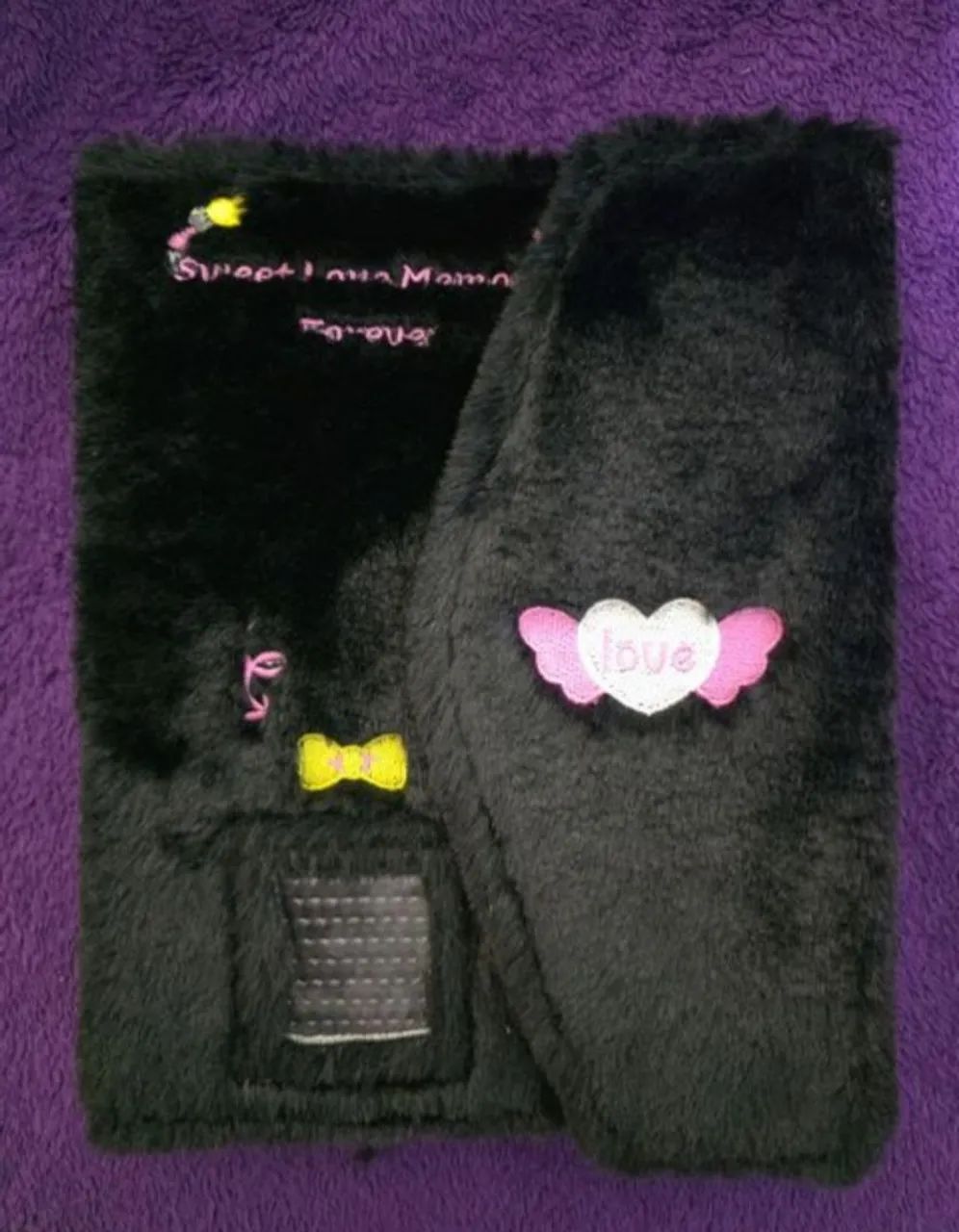 binder a5 - preto e rosa - pelúcia