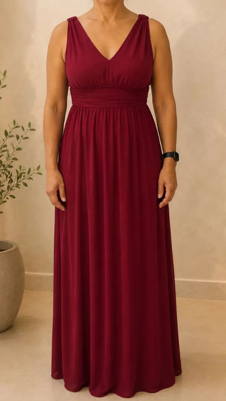 Vestido longo vinho em chiffon | casamento/formatura
