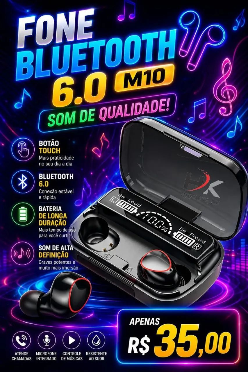 FONE DE OUVIDO BLUETOOTH M10