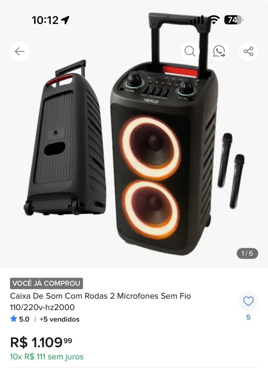 Caixa de som amplificada com 2 microfones  - Foto 5