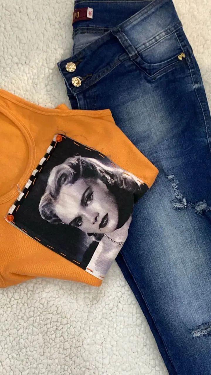 Conjunto de calça jeans Biotipo e regata Long Marfinno TAM 46 - Foto 3