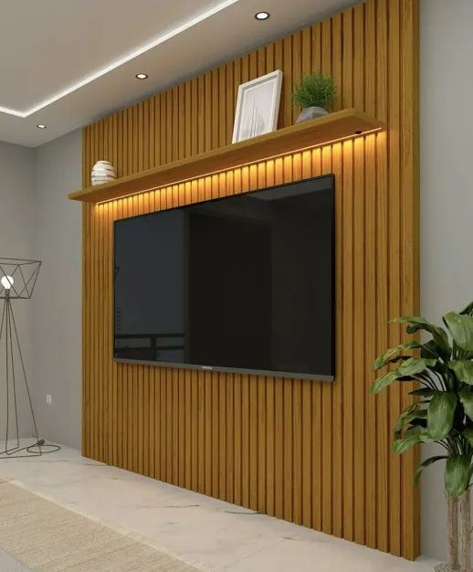 Painel Ripado para TV até 75 Polegadas 100% MDF com LED 185CMX250CM Nobre
