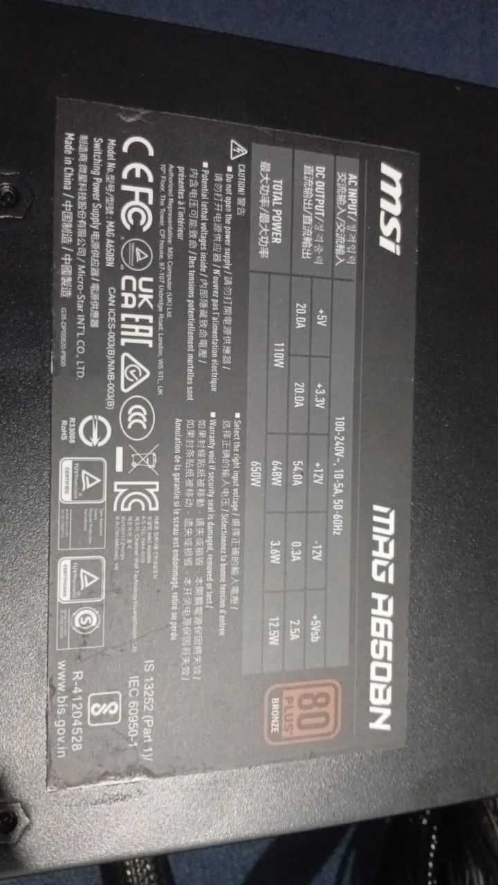 Fonte MSI MAG A650BN 650w - Foto 2