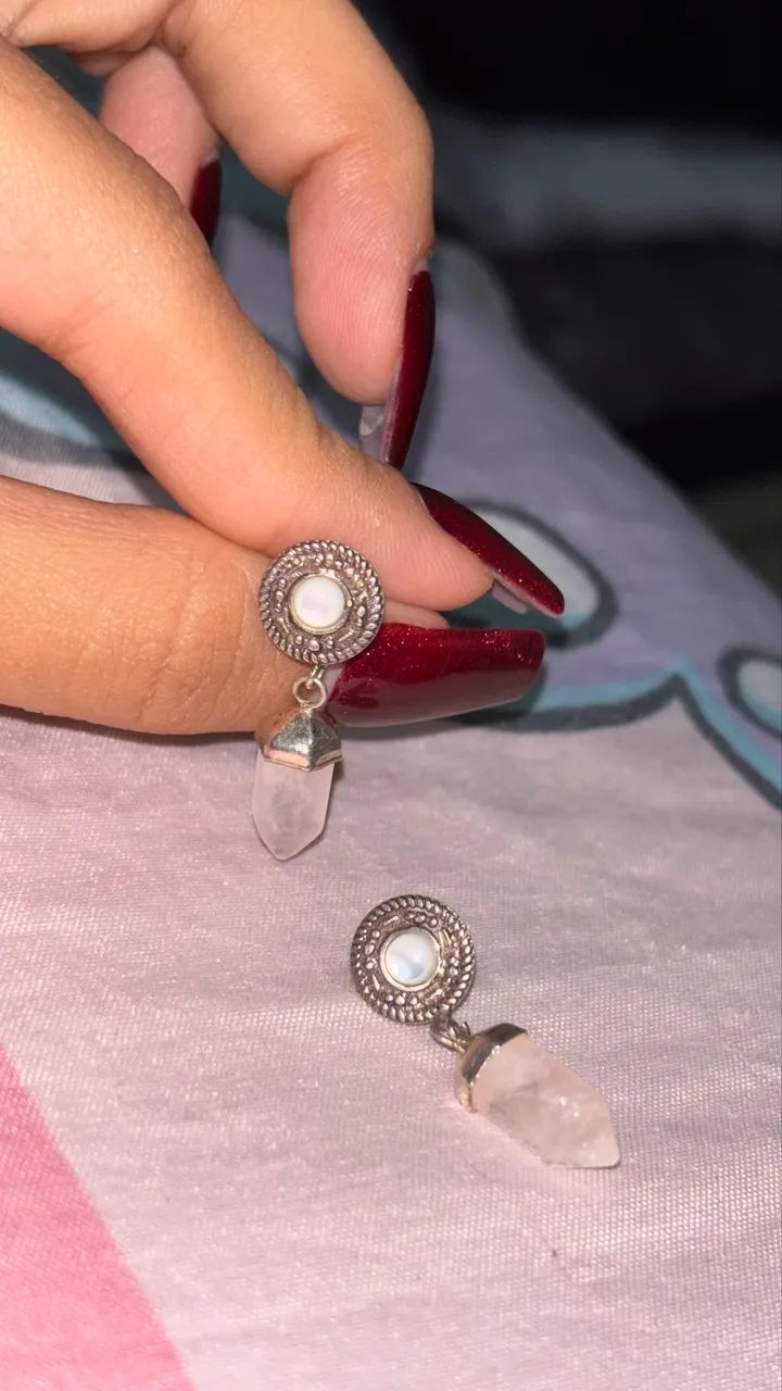 Brinco prata 925 Bali com pedra natural - Foto 3
