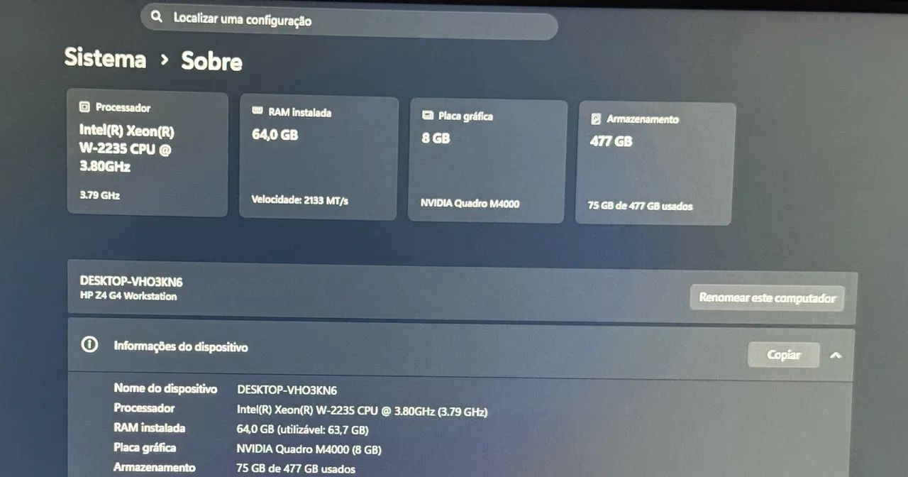 Workstation HP Z4 G4 Xeon W 2235 64GB  - Foto 5