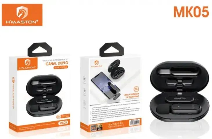 Microfone Lapela Para Celular Sem Fio Lightning Hmaston Mk05 com Caixa Carregador Coimbra - Foto 2
