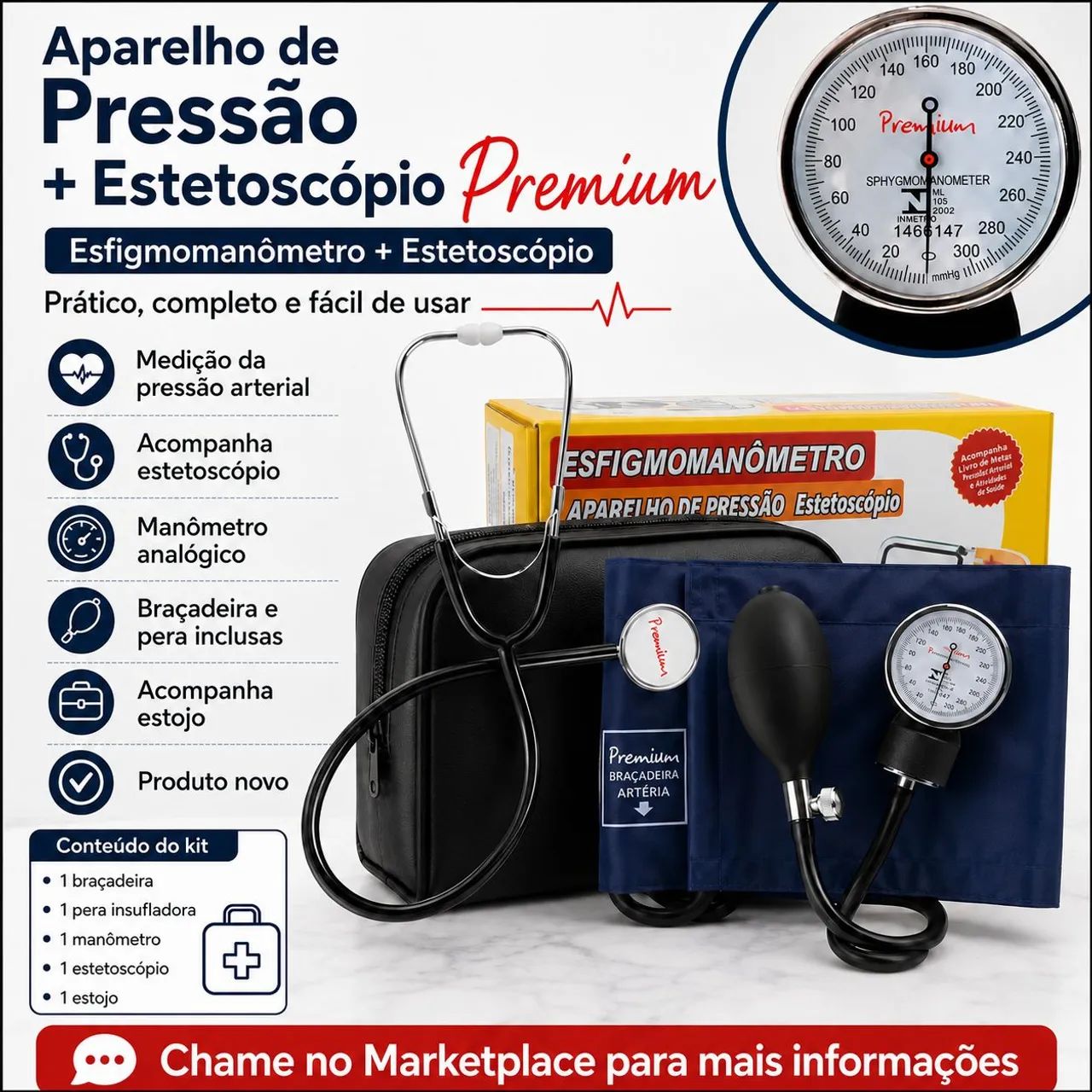 Kit Aparelho de Pressão Premium + Estetoscópio