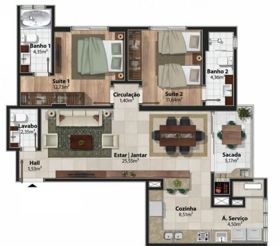 Apartamento 2 Suítes 97 M².Sacada com Churrasqueira, Lavabo, 1 Vaga no Centro - Foto 19