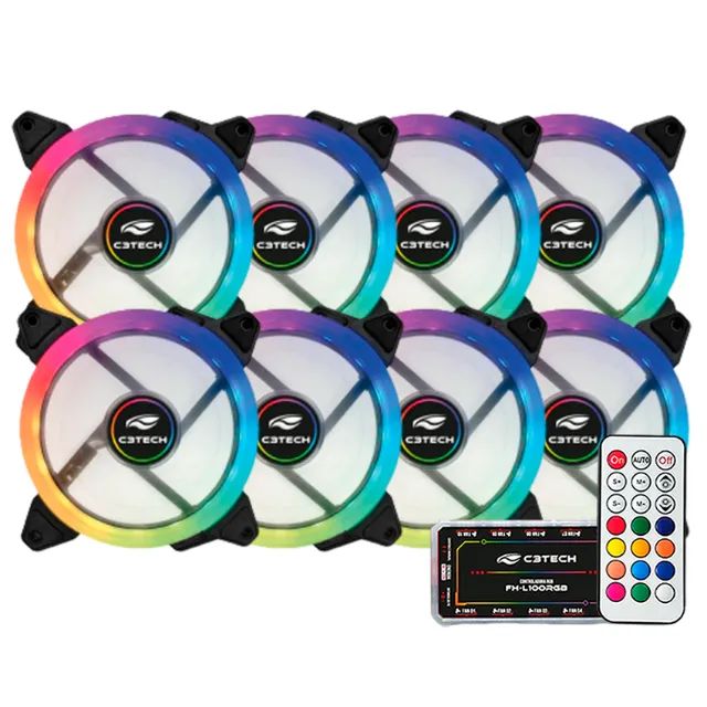 Kit 8 Cooler Fan 120mm C3tech C110F220 com Controladora e Controle ARGB 3P 5V - WZetta