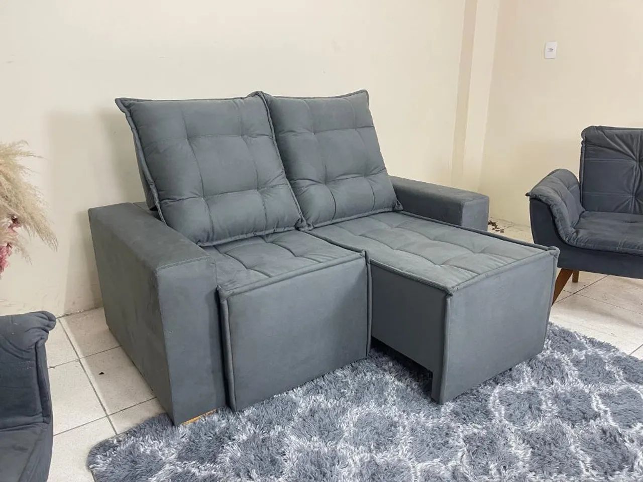 Sofá Retrátil Reclinável Rony 1.60m - Cinza Veludinho l765 - Foto 2