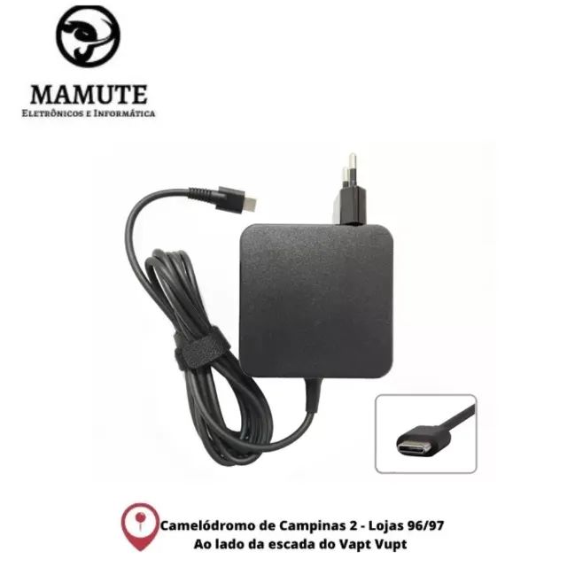 Fonte Carregador Para Notebook 20v 3.25a 65w Usb Type-c Usb-c