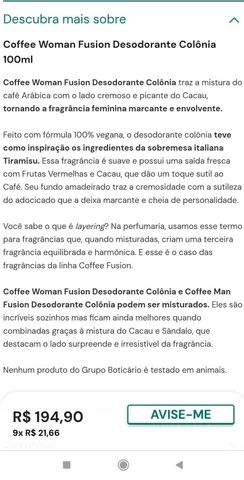 Coffee Woman Fusion Desodorante Colônia 100ml - fragrance store