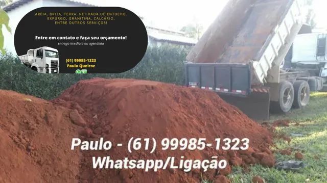 Terra p/ aterro, terra p/ grama, areia,  brita, cascalho, granitina, retirada de entulho