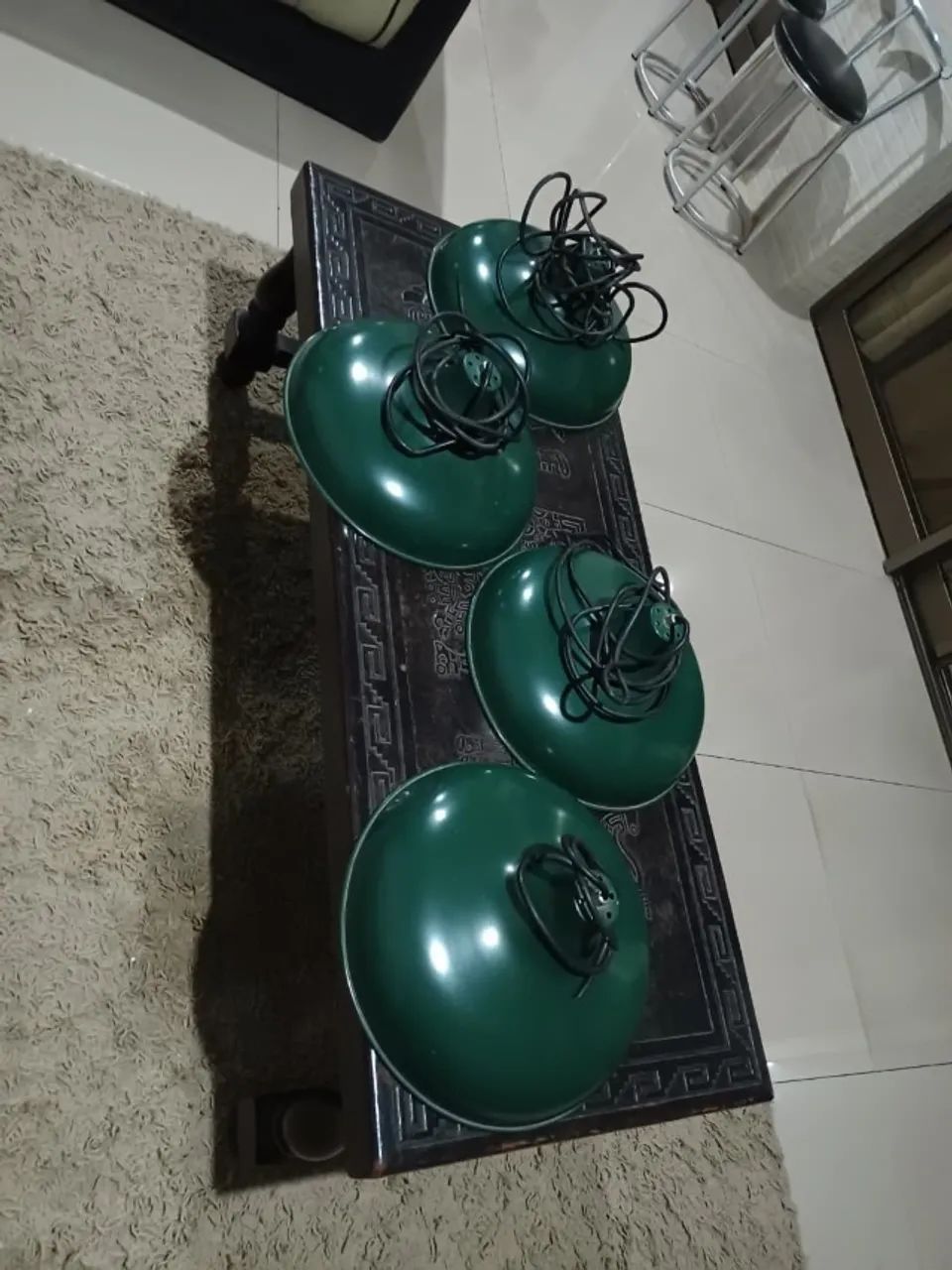 CONJUNTO 4 PENDENTES DE ALUMÍNIO VERDE - ESTILO CHINÊS - Foto 2