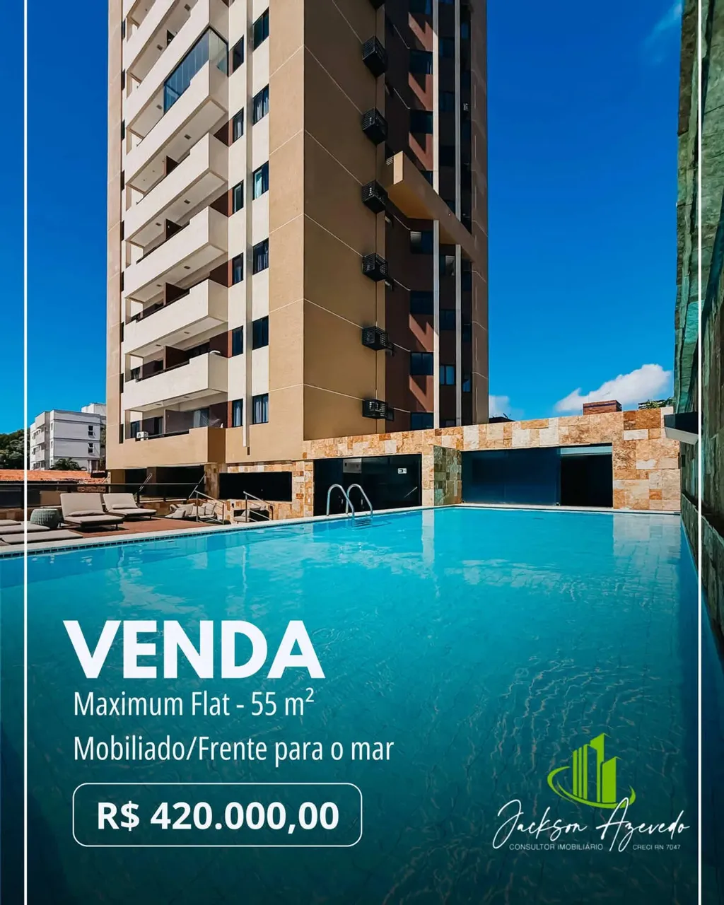Flat à venda em Natal, Ponta Negra, com 2 quartos, 55m²
