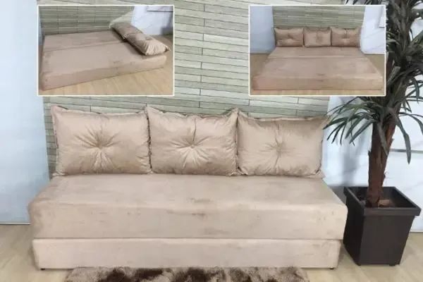 Sofá Cama Sofanete Multiuso c/ 3 Almofadas Sued Bege - Entrega Rápida!  - Foto 2