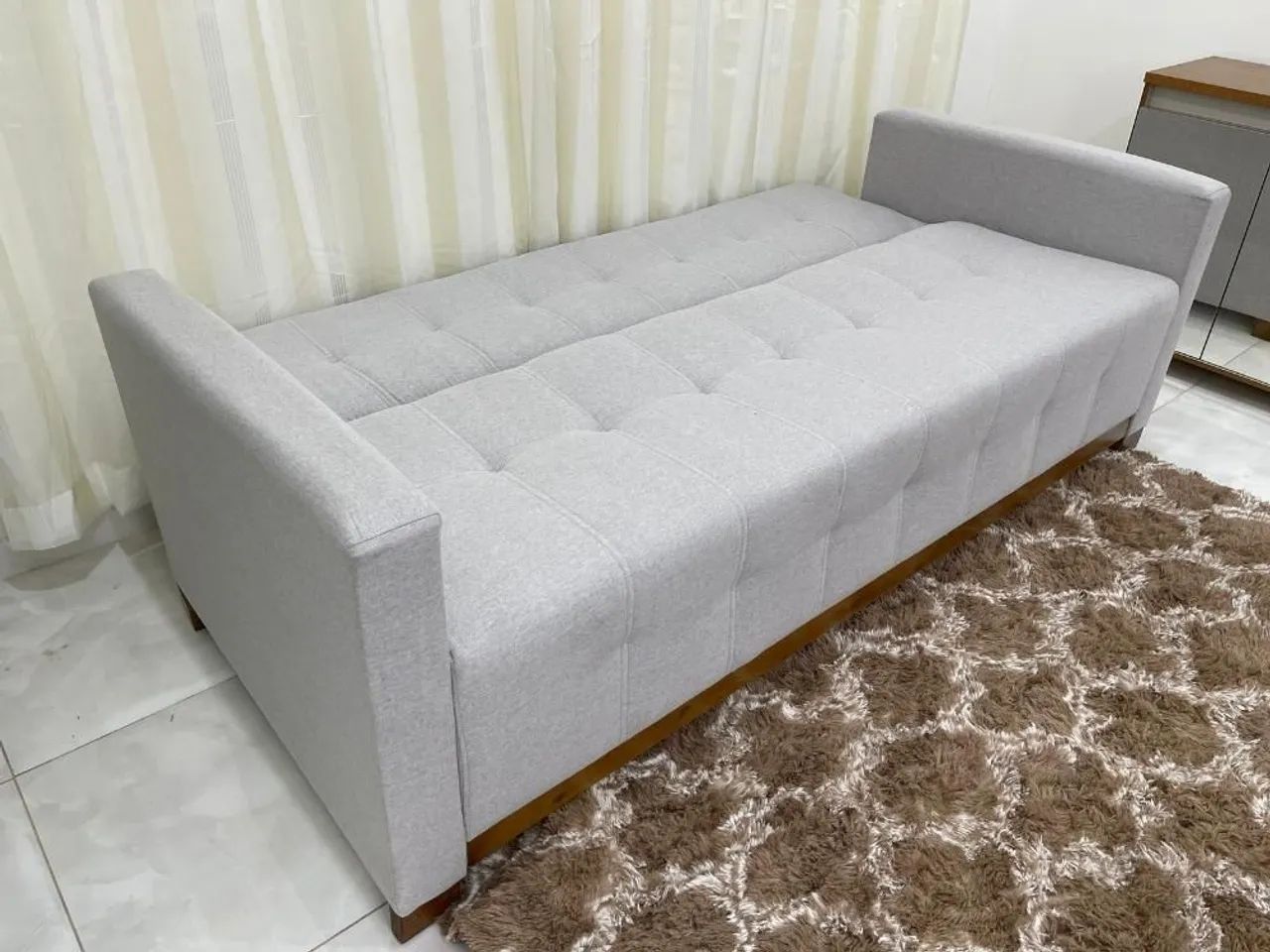 Sofá Cama Casal Linho Cinza Sofá 4 lugares - Foto 2
