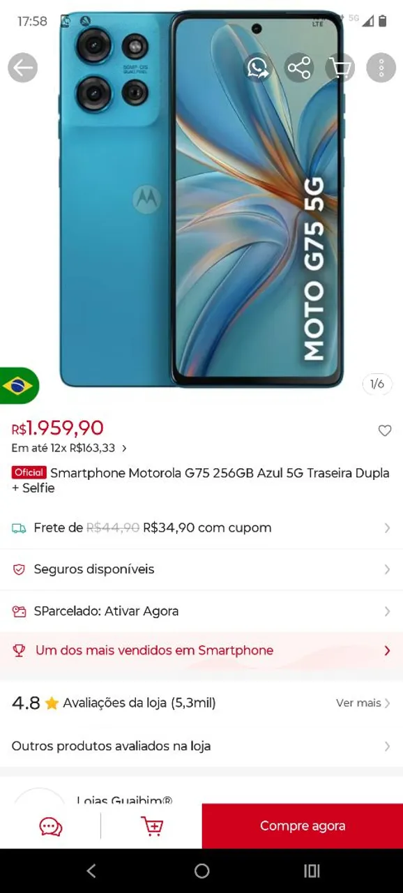 Vendo celular dois meses de uso moto g 75 documento nota fiscal, golpista fora!