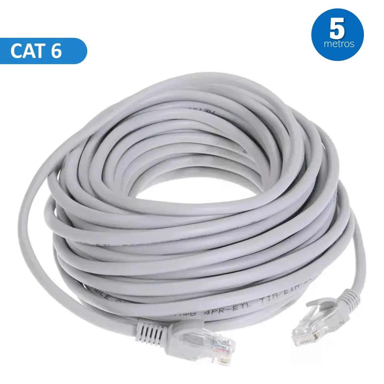 Cabo de Rede Cat 6 com 5 Metros para CFTV e Rede, Até 1000Mbps, Cinza - It-Blue 