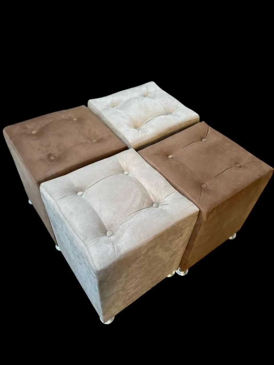 Conjunto de Puffs Quadrados Bege - Novo - Foto 3