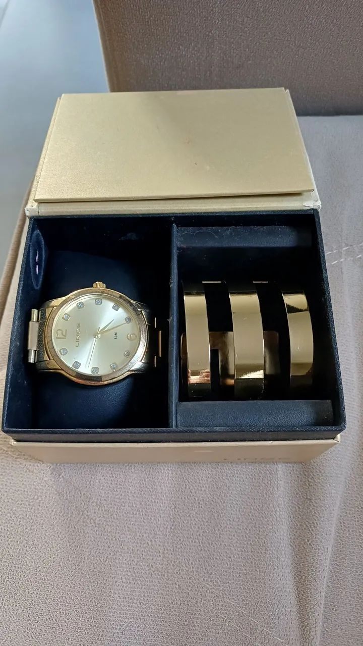 Kit Relógio Lince Dourado com Pulseira
