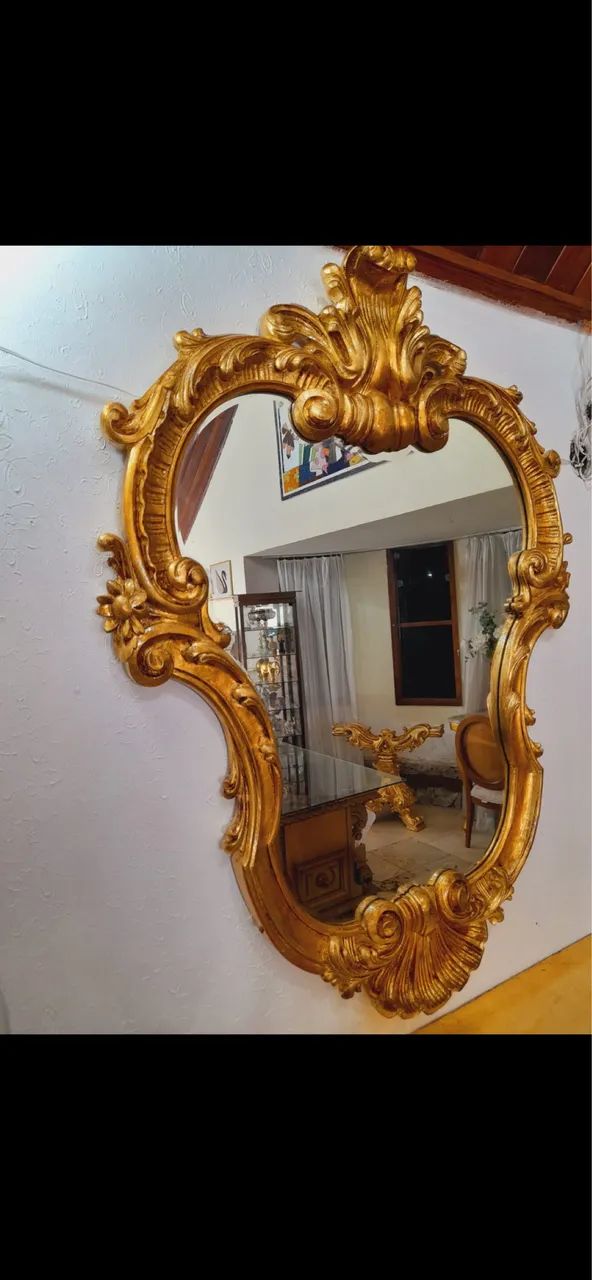 Louis XV-style mirror in wood veneer with aged gold leaf
