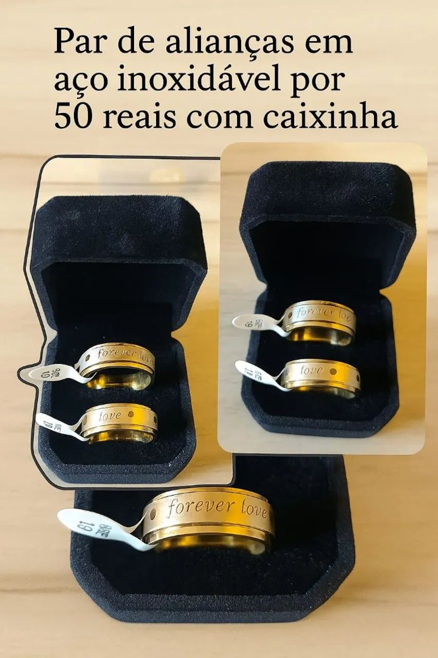 Alianças de aço inoxidável 50 reais com caixinha 