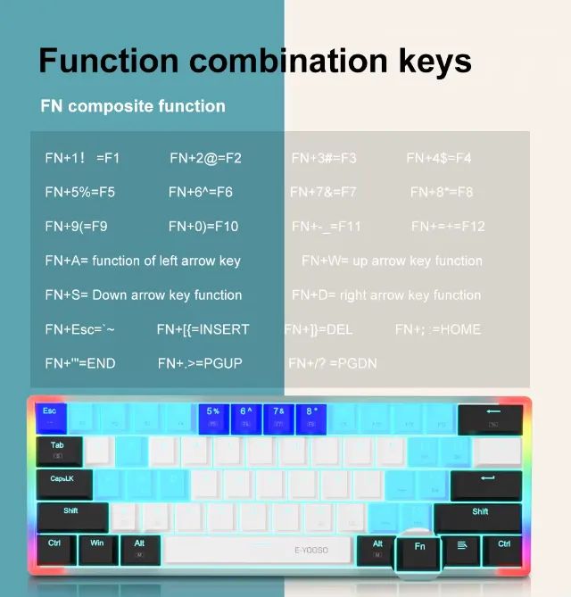 Teclado Mecânico 60% E-Yooso Z11T Switch Vermelho 61 teclas Padrão BR. - Foto 5