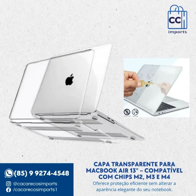 Capa Transparente para MacBook Air 13.6 - Compatível com Chips M2, M3 e M4
