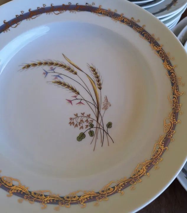 LINDAS PEÇAS EM PORCELANA SCHMIDT COM DELICADO DECALQUE DE TRIGOS, ANTIGUIDADE, RELÍQUIA. - Foto 4