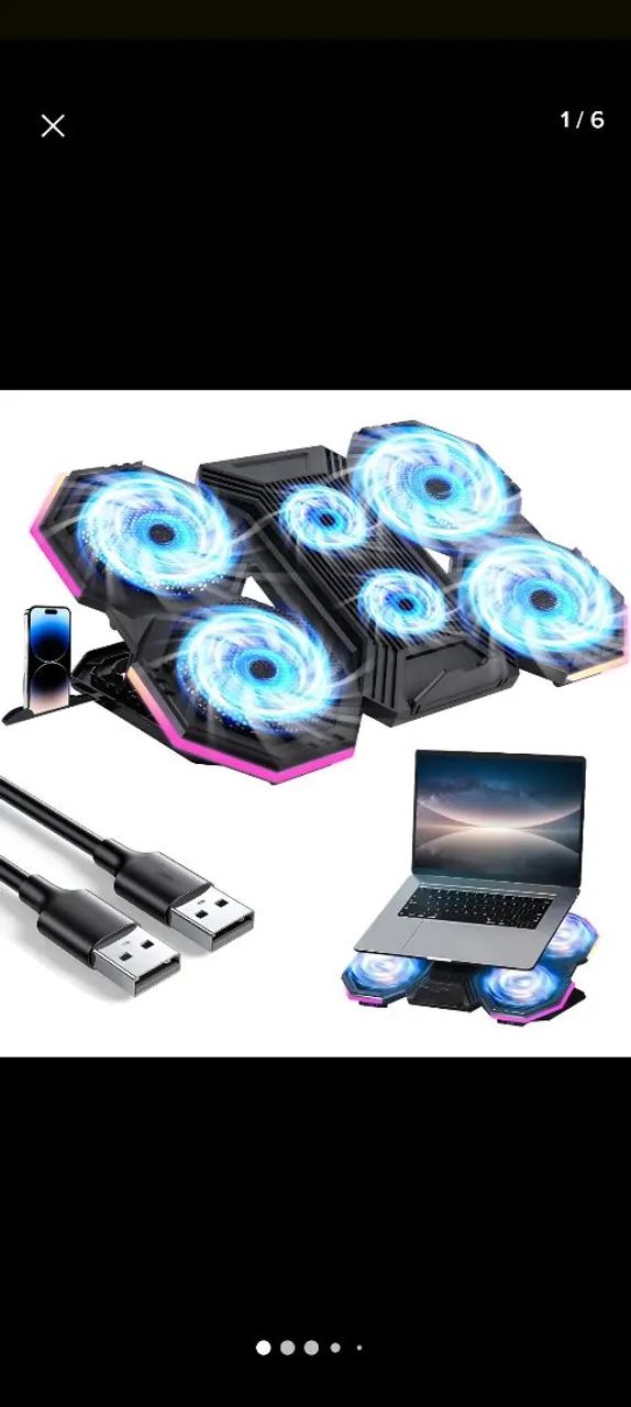 SUPORTE NOTEBOOK COLLER RGB COM 6 FANS E COLLER CELULAR PRETO  - Foto 4