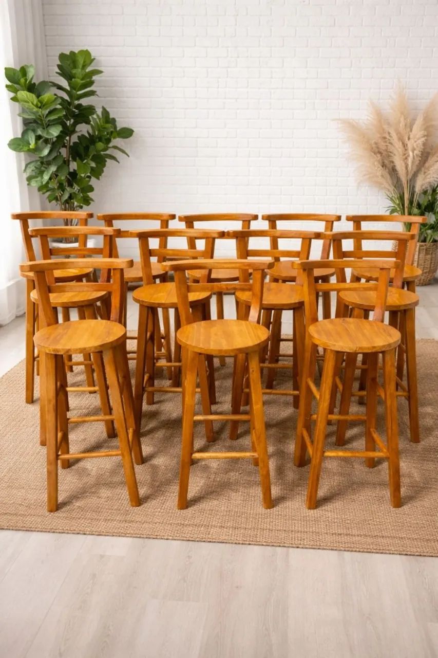 Banquetas redondas altas, 70cm de altura, madeira de eucalipto. - Foto 3