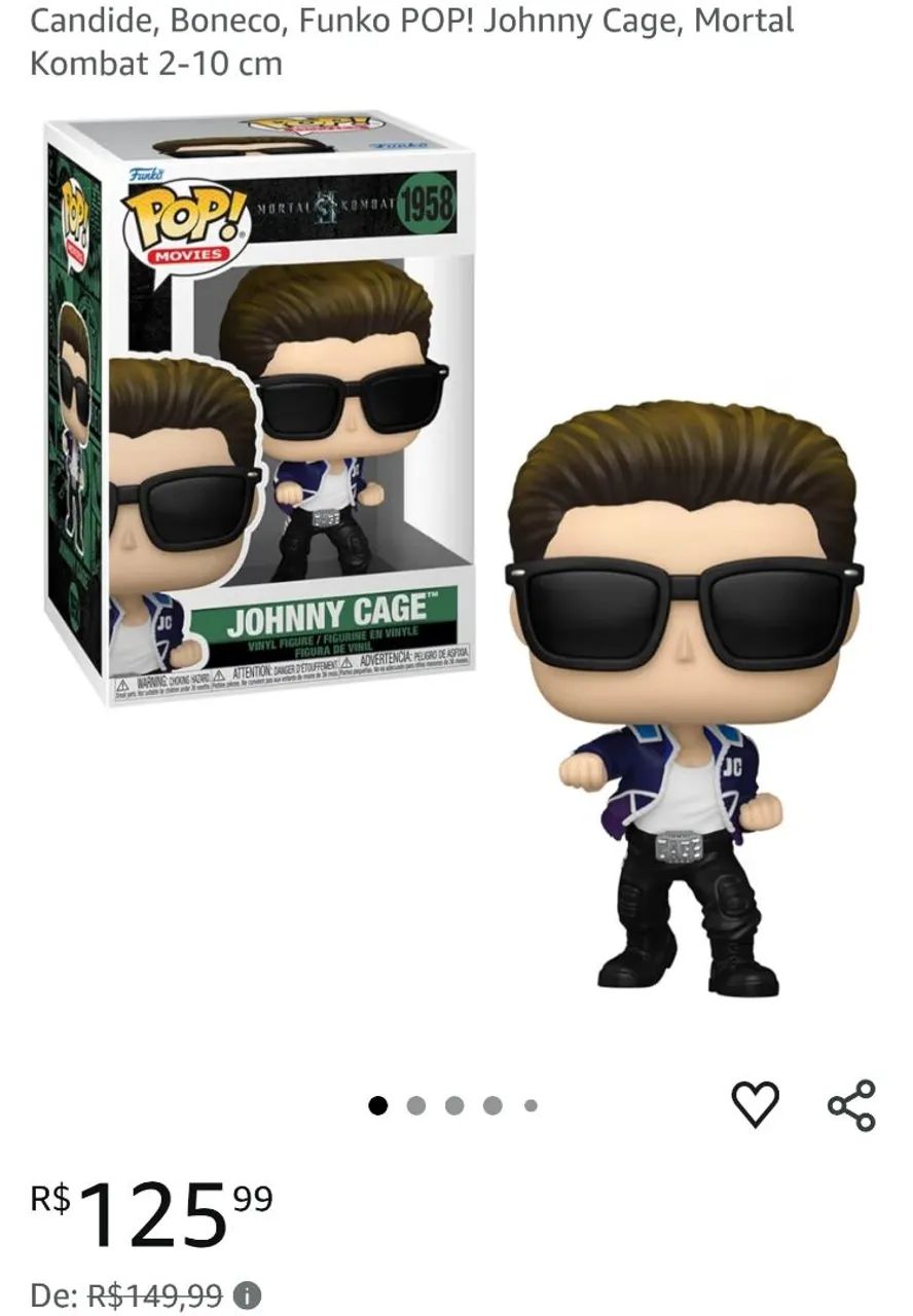 Boneco, Funko POP! Johnny Cage, Mortal<br><br>Kombat 2-10 cm
