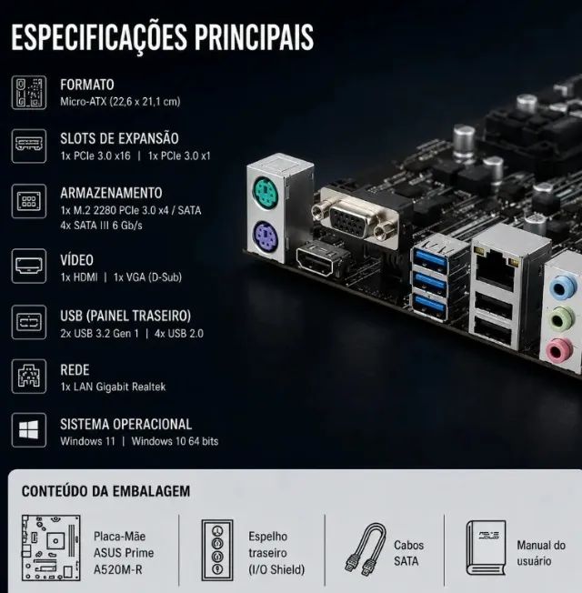 Placa Mãe Asus lacrada Prime A520M-R AMD AM4 - Foto 3