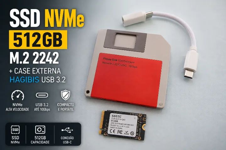 SSD NVMe 512GB M.2 2242 + Case HAGIBIS USB 3.2