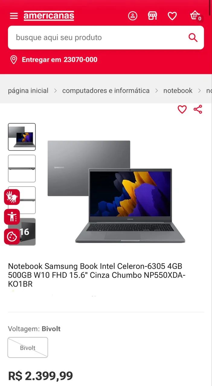Notebook Samsung Book Intel Celeron-6305 4GB 256GB Cinza - Foto 3