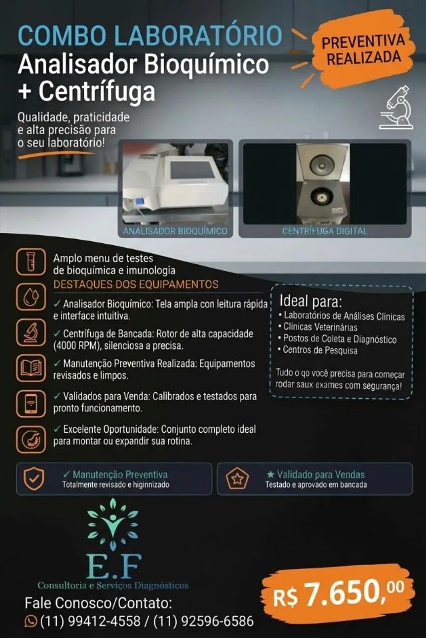 Analisador bioquímico semi automático e centrífuga 