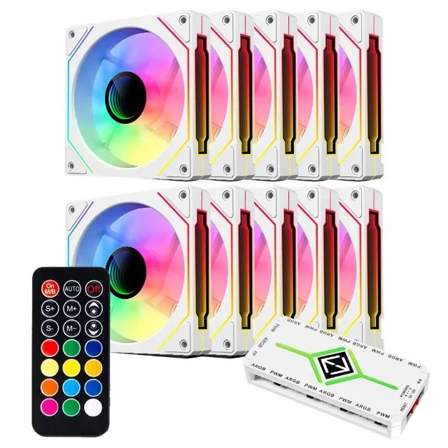 Kit 10 fans + Controladora ARGB - Preto ou Branco - Reverse e Forwards - Foto 2