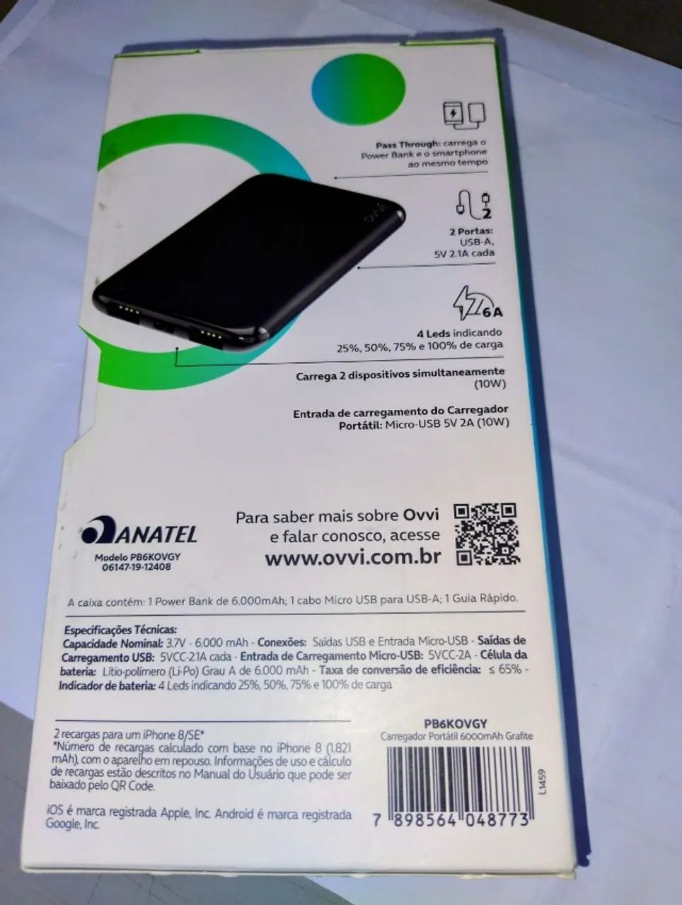 Power Bank 6.000 mAh marca OVVI