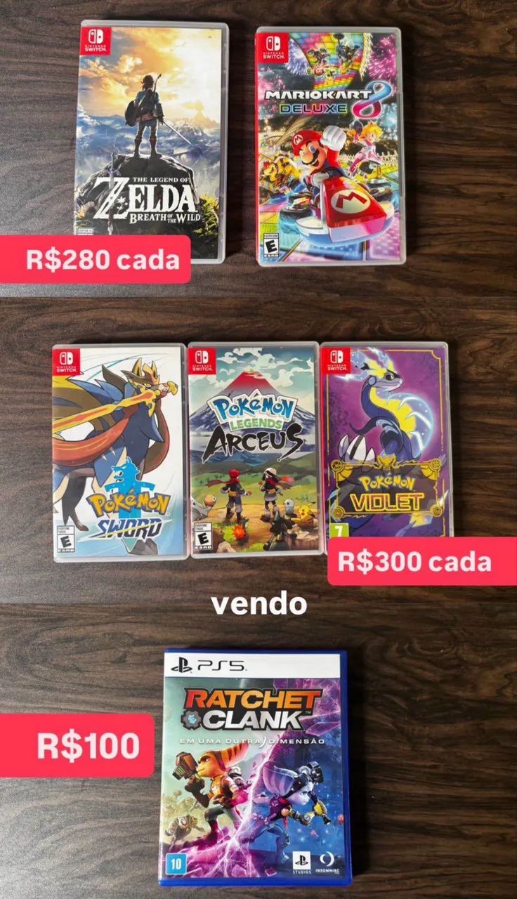Jogos Nintendo Switch e PS5 