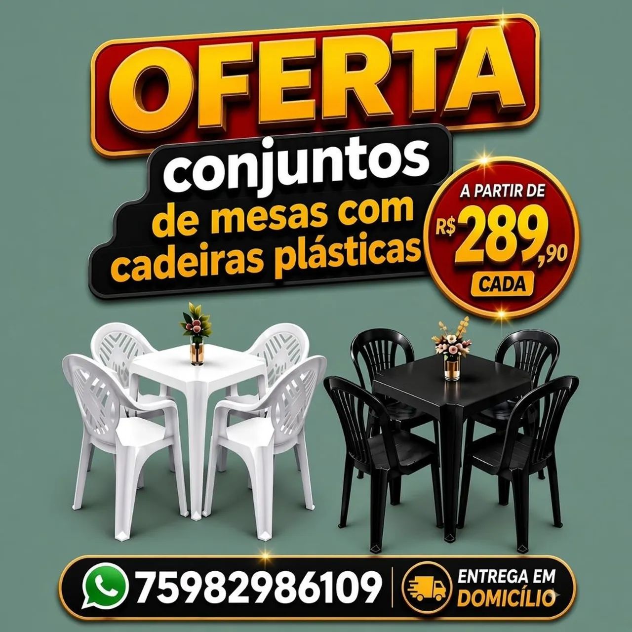 Jogos de mesas com cadeiras plásticas - Oferta 