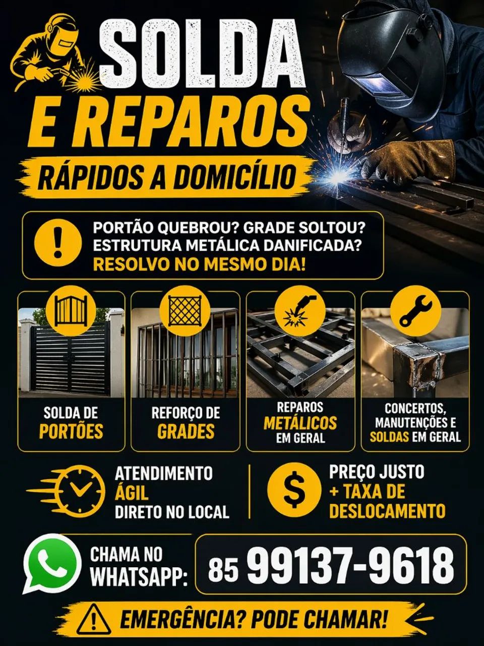 Soldas em geral, portões, grades etc