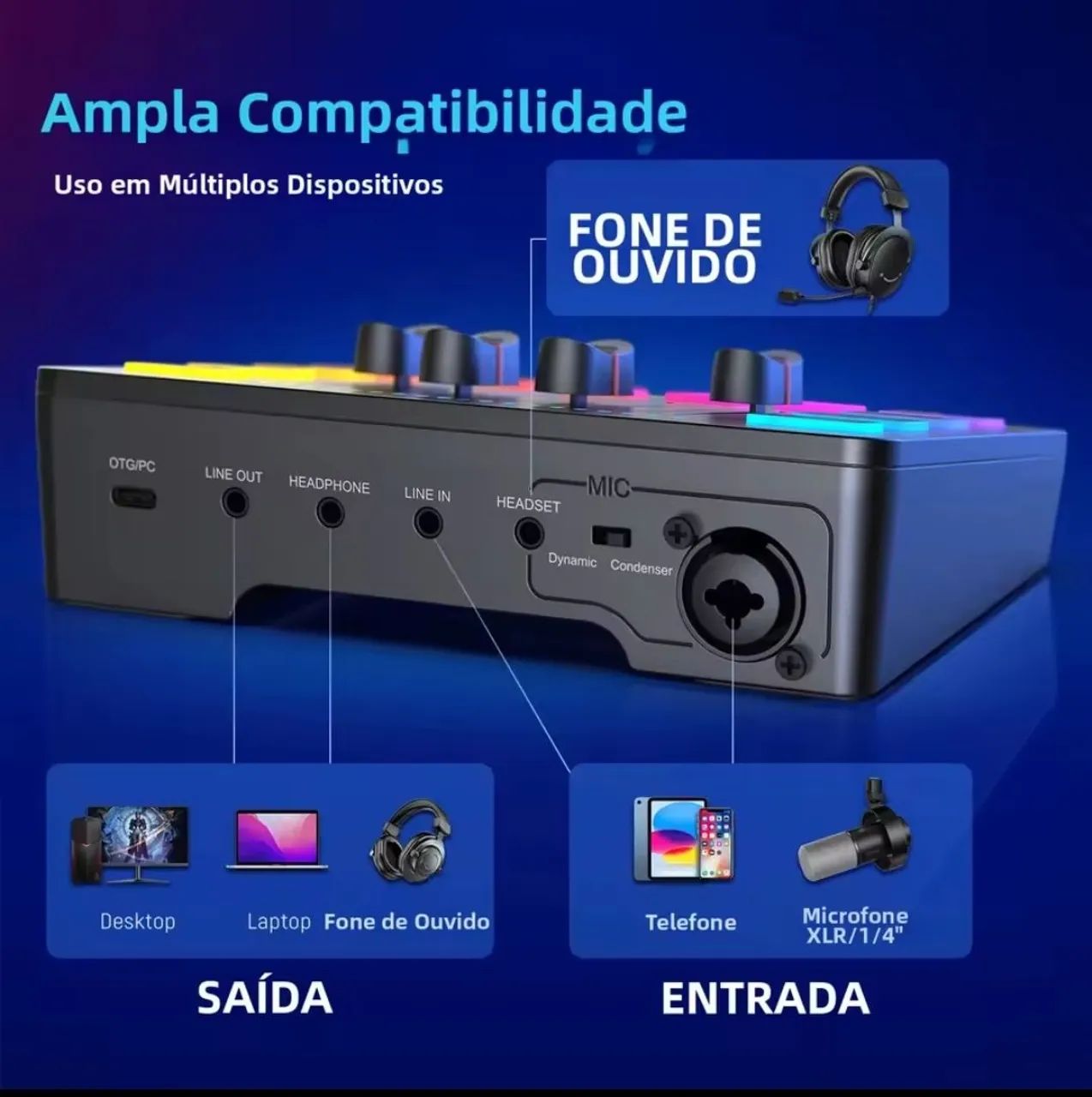 Mixer de Audio Fifine SC3 Interface para Streaming e Podcast com XLR RGB - Foto 5