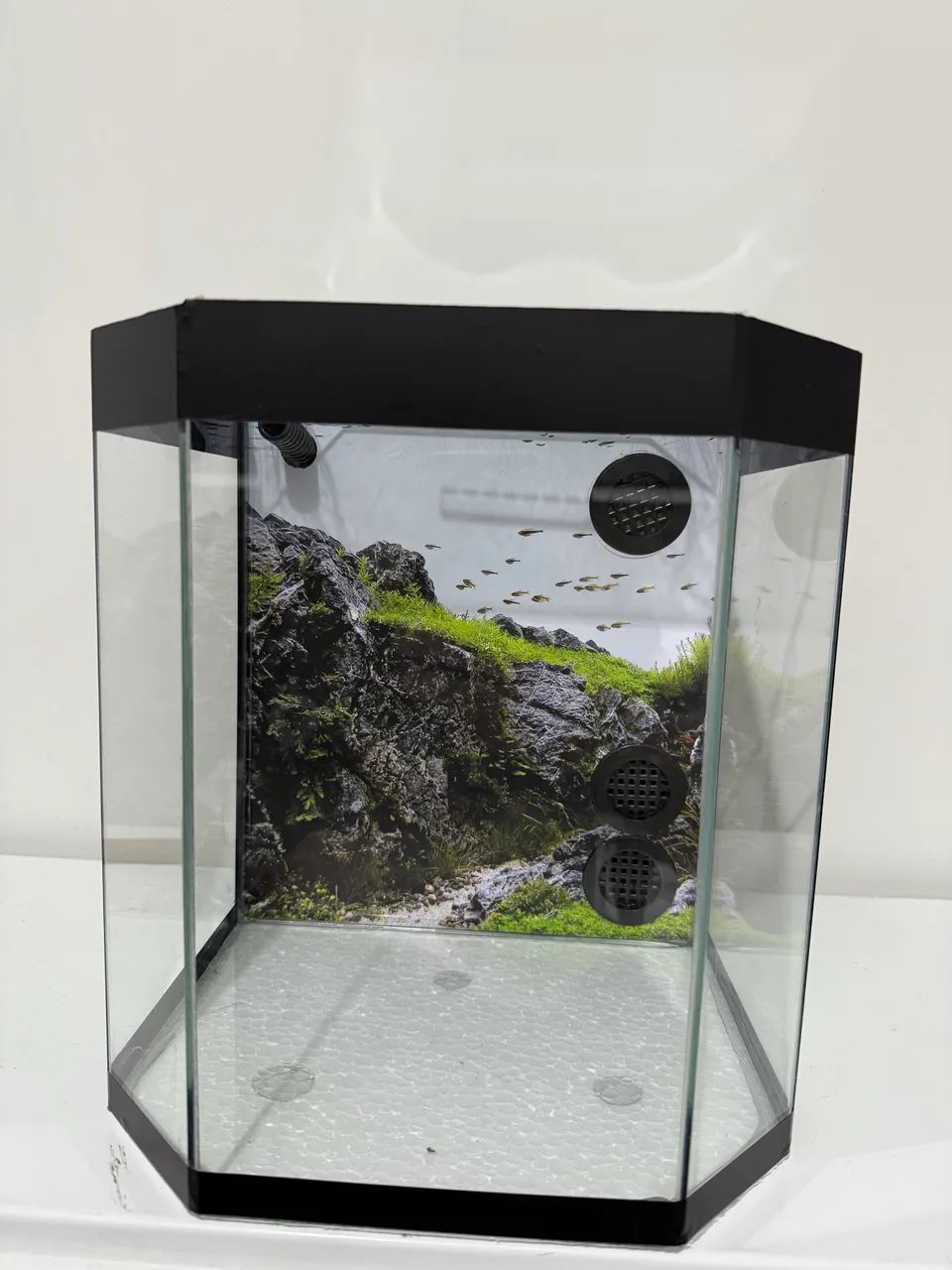 Aquário sextavado com sump de filtragem traseiro novo 