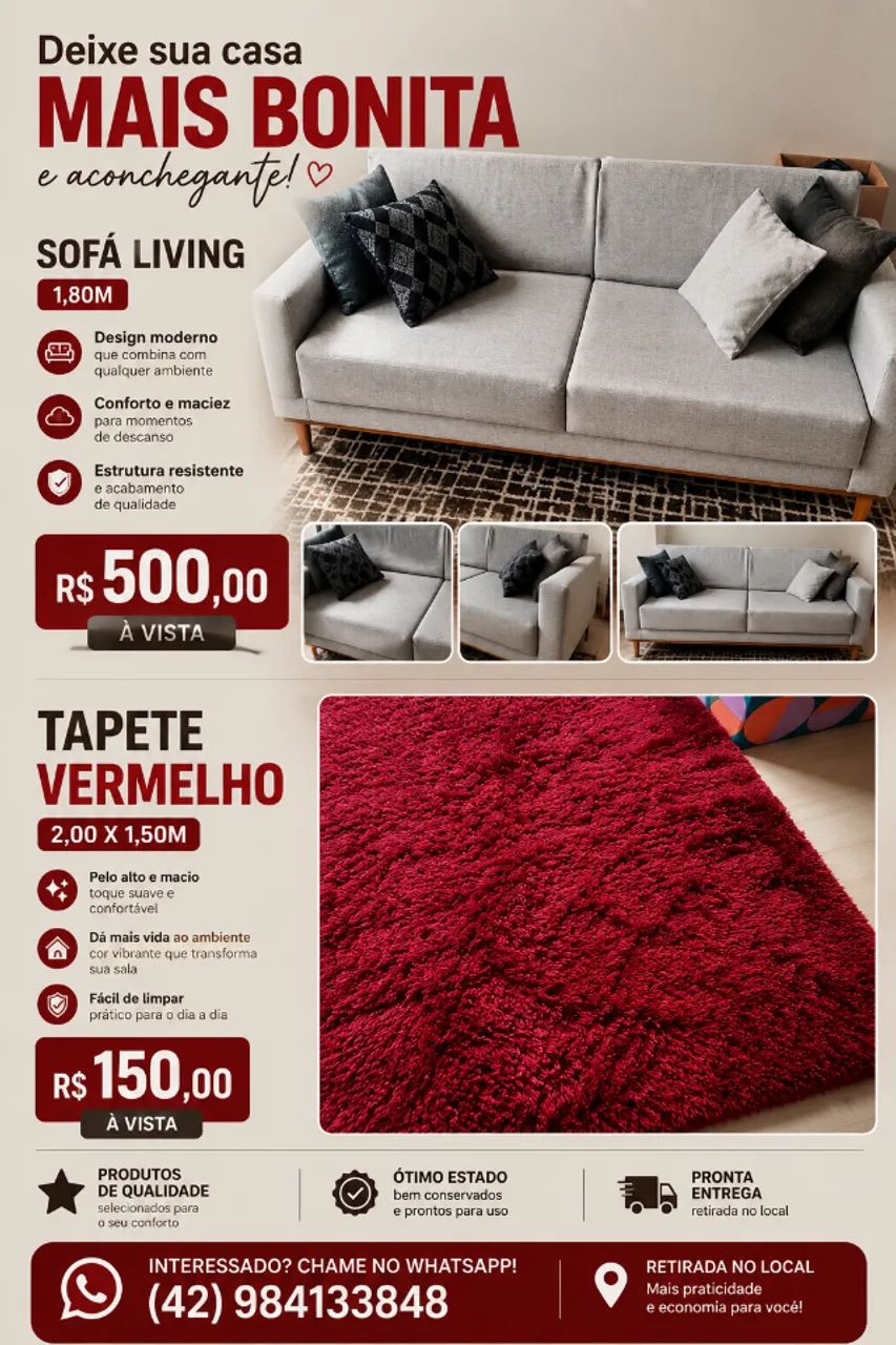 Sofá living linho e Tapete