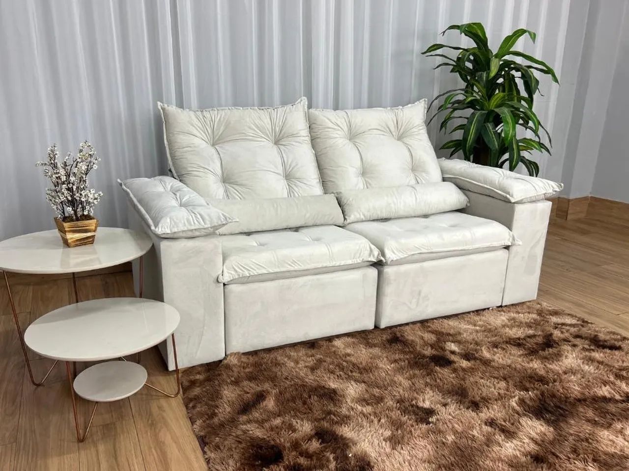 Sofá Retrátil Reclinável Dinamarca 2.00m - Bege Veludo - Foto 3