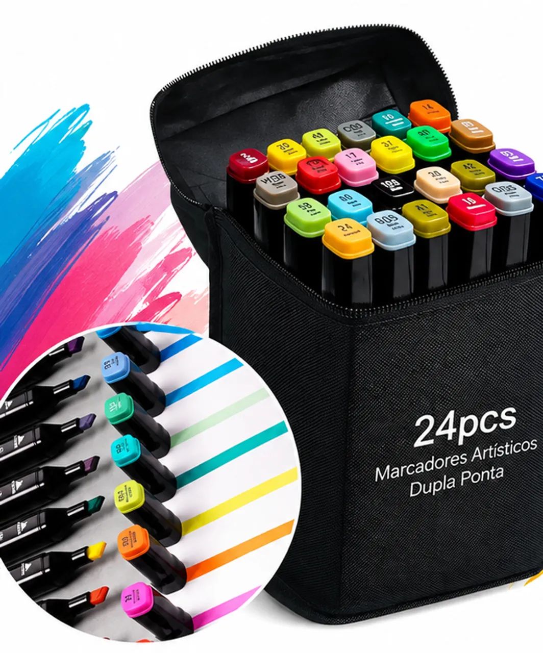 Kit Canetinhas Marcadores Dual Tip com Estojo - Foto 2
