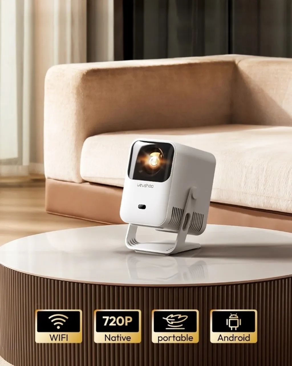 Projetor Vevshao A15 Android 13 -  WiFi Dual 5G, Foco Automático, Ótica Selada