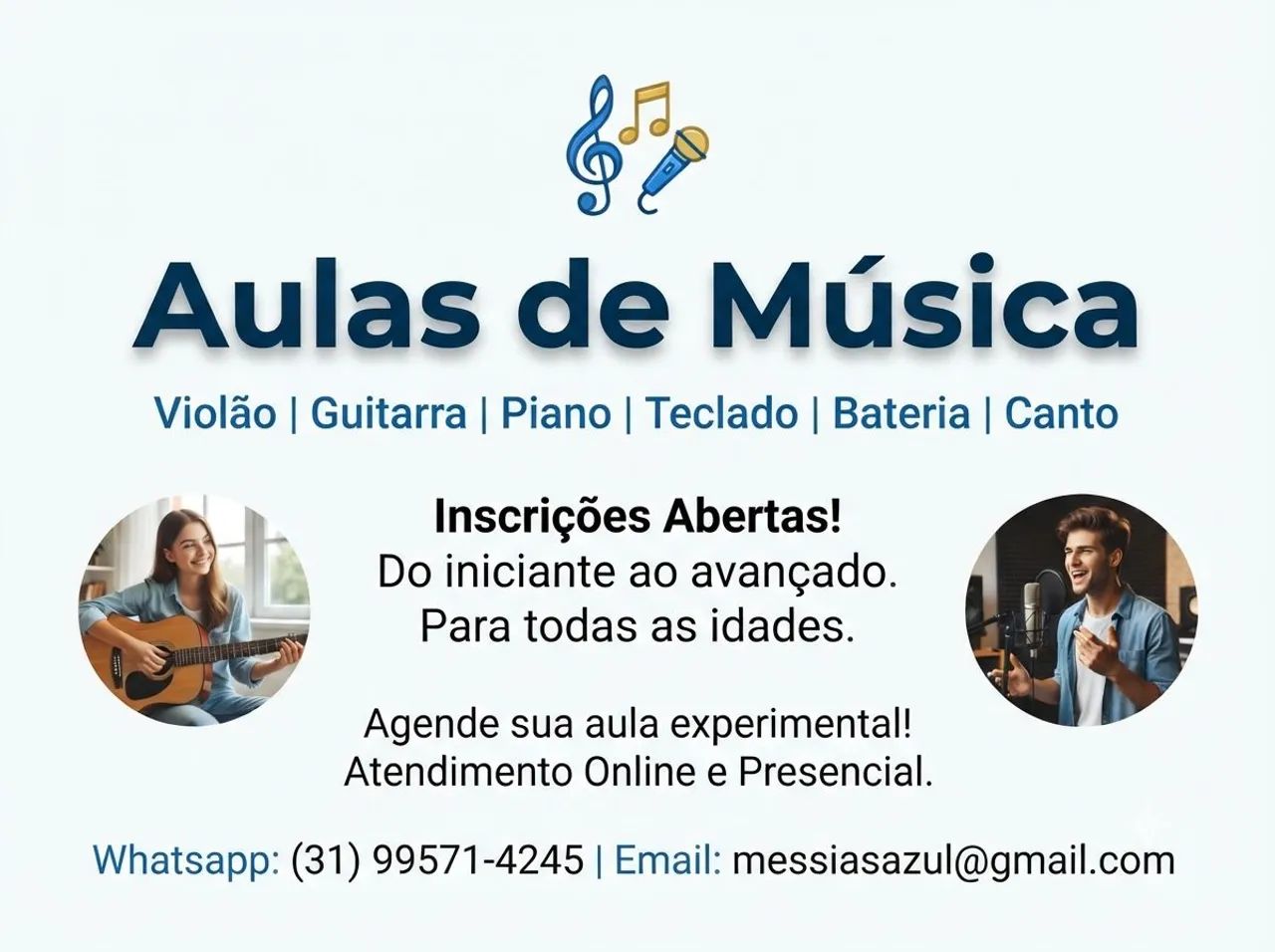 Aulas de música desconto especial 