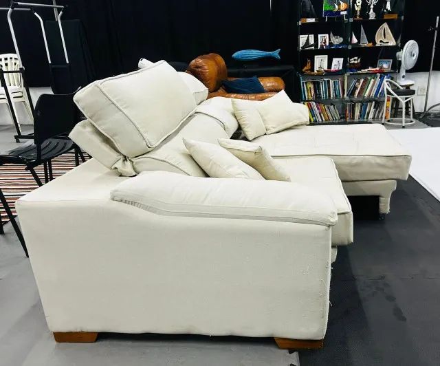 Sofá Cama Retrátil e Reclinável em Linho Atenas cor Creme - Foto 3